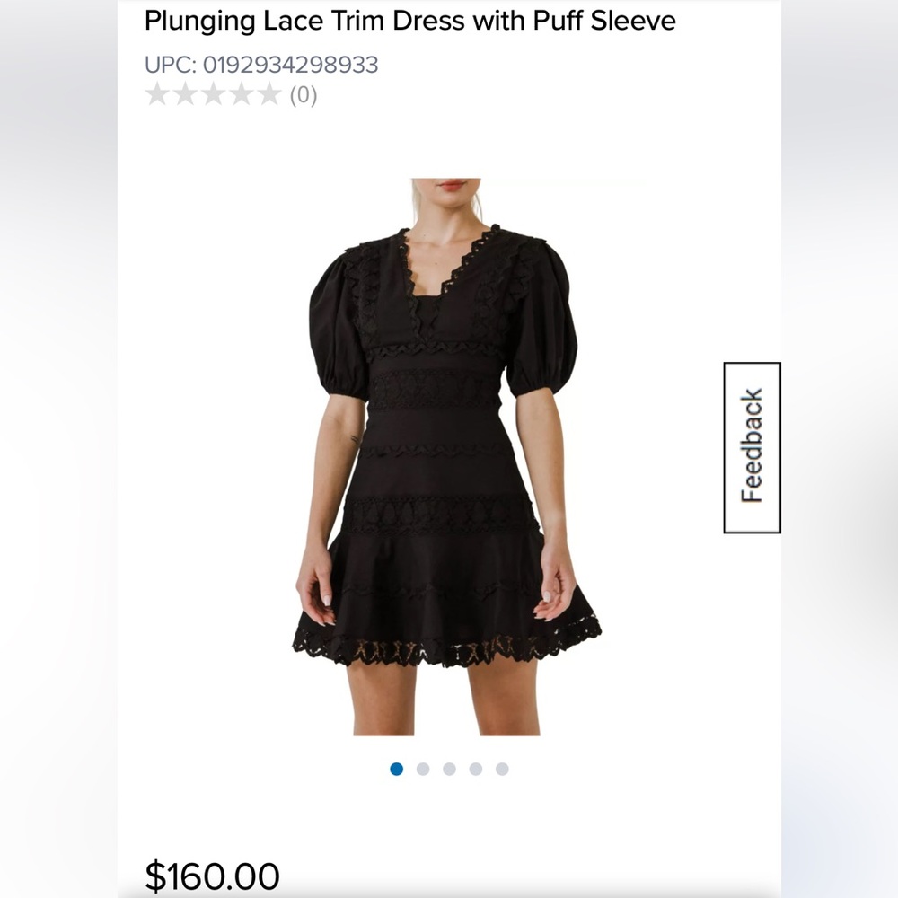 Endless Rose Plunging Lace trim‎ dress w/Puff Sleeves. Worn about 3x. 160 retail